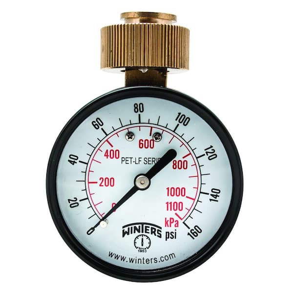 Winters Instruments PET-LF 2.5 in. Lead-Free Brass Water Pressure Test Gaugewith 3/4 in. Swivel Hose and 0-160 psi/kPa
