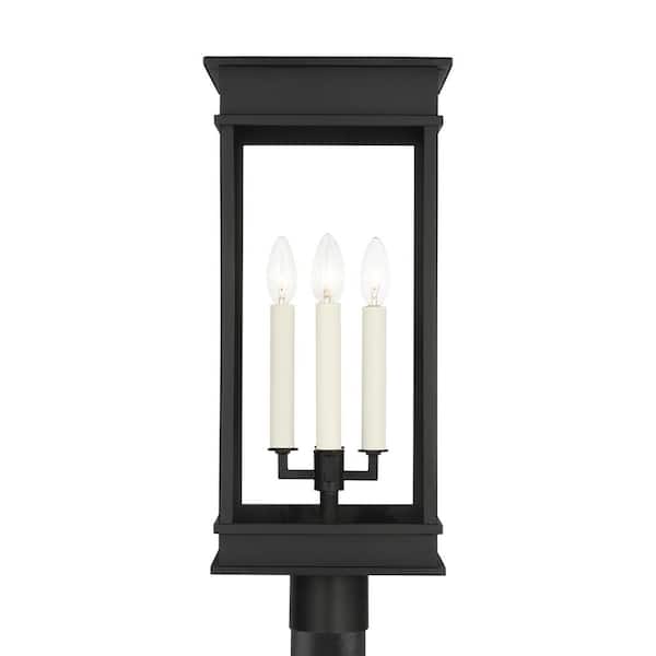 Cupertino 4-Light Textured Black Steel Hardwired Outdoor Weather Resistant Post Light Lantern with No Bulbs Included