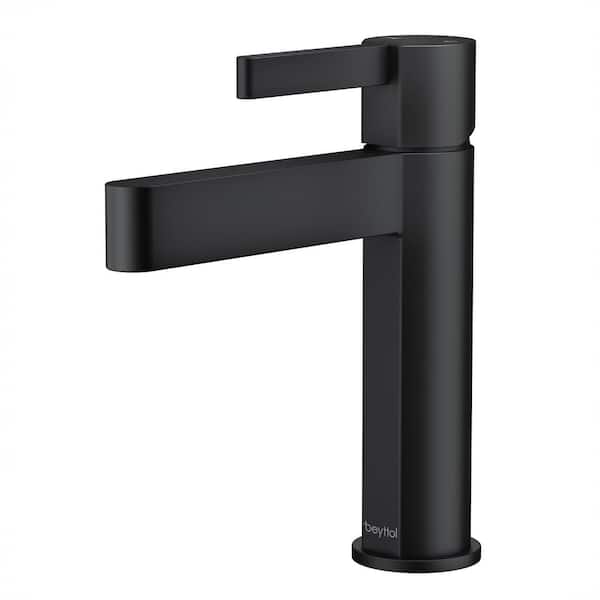 Unbranded Single-Handle Single Hole Mid Arc Bathroom Faucet with Supply Lines in Spot Defense Matte Black