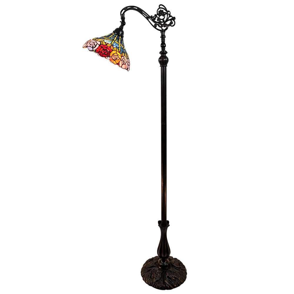 62" Bronze Arc Floor Lamp with Stained Glass Shade
