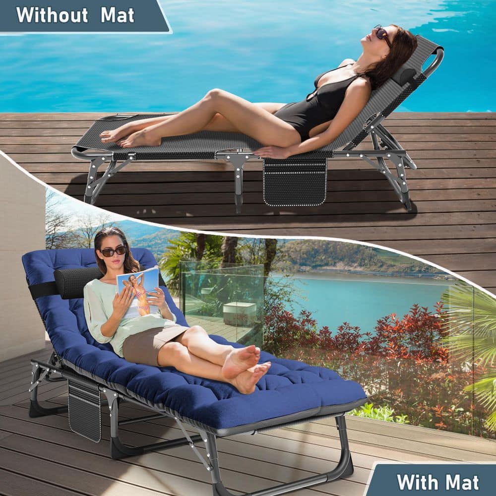 Adjustable Steel Chaise Lounger with Cushions and Pillow
