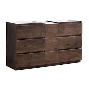 Lazzaro 60 in. Modern Double Bath Vanity Cabinet Only in Rosewood