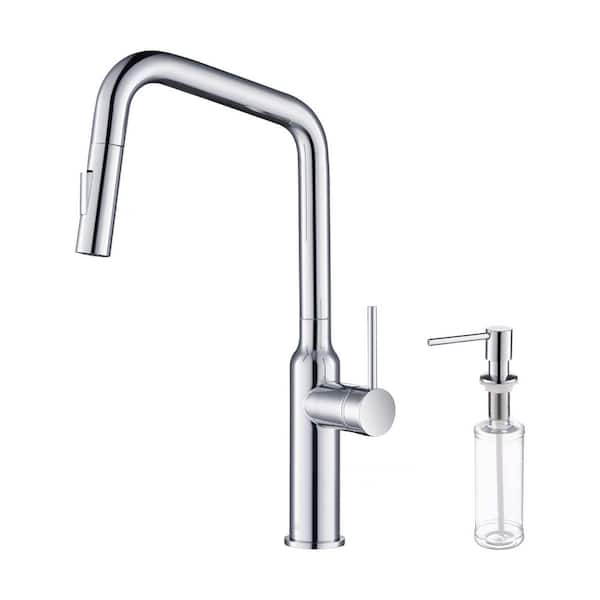 Casa Single Handle Pull Down Kitchen Sink 17in. Faucet with Soap Dispenser in Chrome