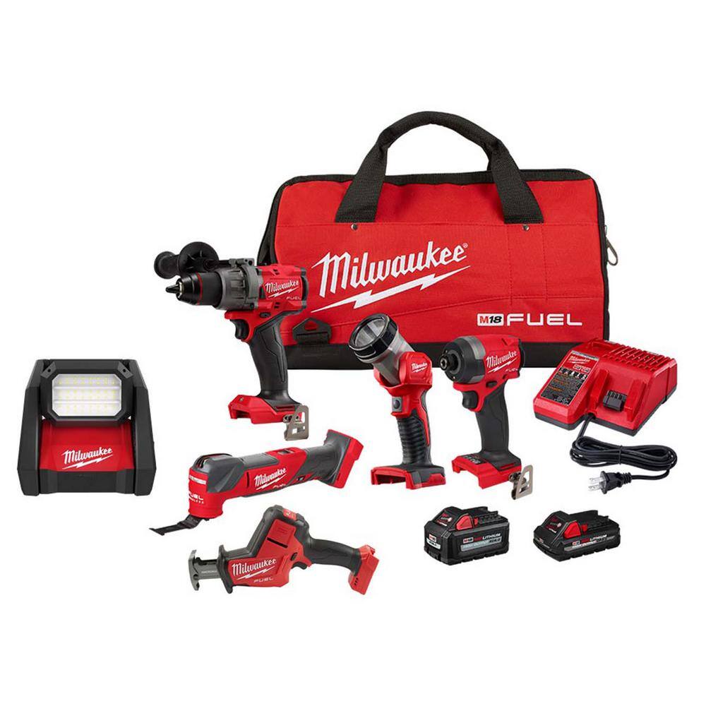 Milwaukee M18 FUEL 18-Volt Lithium-Ion Brushless Cordless Combo Kit (4-Tool)  with Hackzall and Flood Light 3698-24MT-2719-20-2366-20 The Home Depot