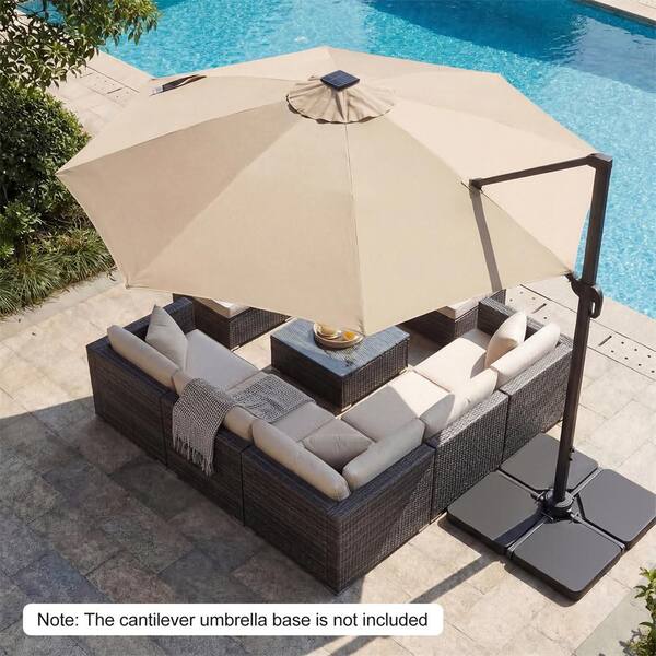 costway 10ft patio umbrella solar powered led 360degrees rotation beige 10' Cantilever w/ 32 Lights & 220 lbs FactoryPure powered by a solar panel that offers about 6 Costway 10FT Patio Umbrella Solar