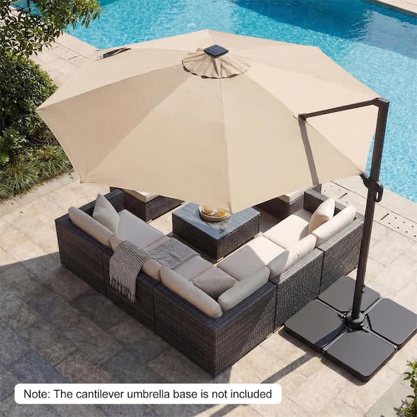 10 ft. Cantilever Patio Umbrella with Solar LED Lights, 360° Rotation, Easy Tilt Patio Umbrella in Beige