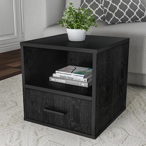 Black Modular Cube End Table with Drawer