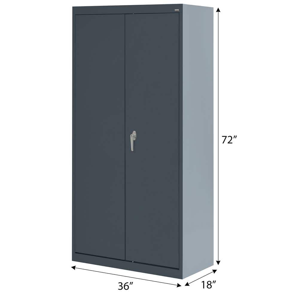 Charcoal Gray Steel Freestanding Lockable Office Cabinet with Adjustable Shelving
