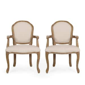 Nita Beige and Weathered Brown Dining Arm Chair (Set of 2)