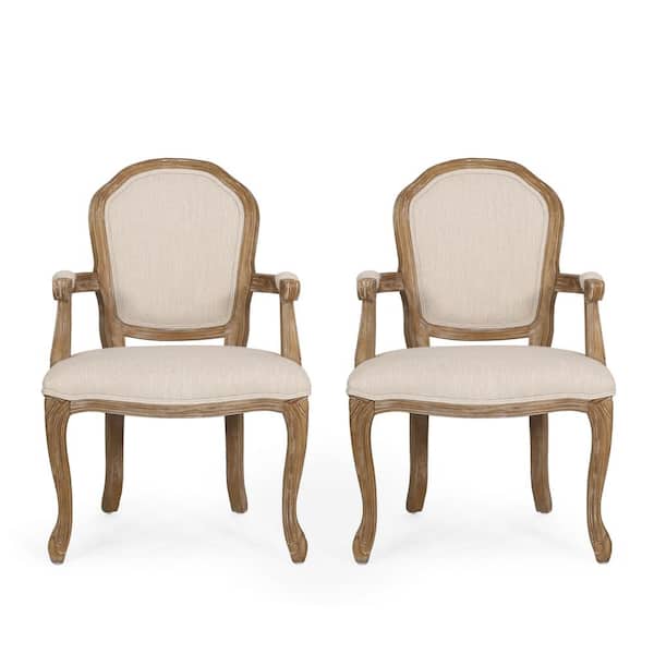 Noble House Nita Beige and Weathered Brown Dining Arm Chair (Set of 2)  105398 - The Home Depot