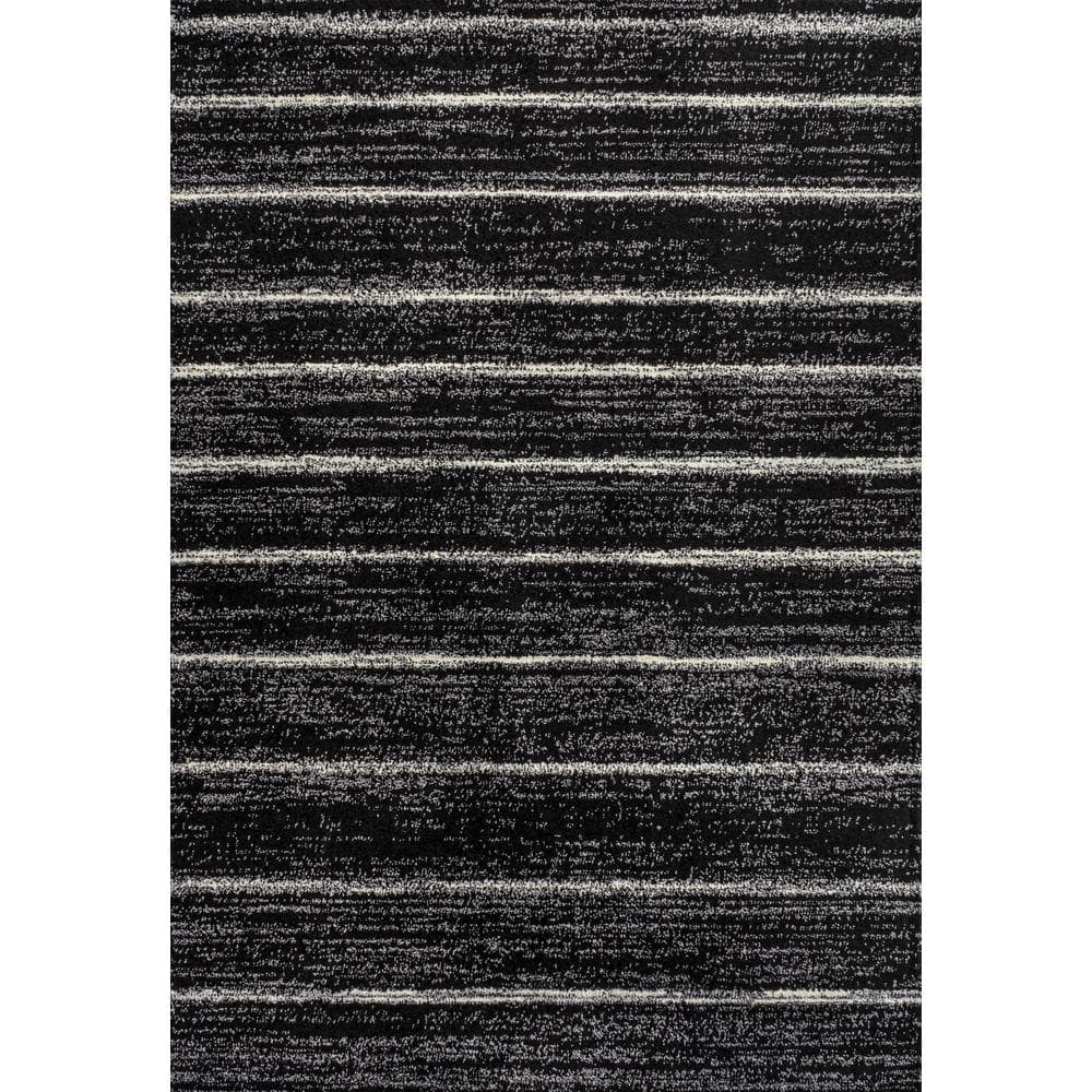 Williamsburg Minimalist Stripe Black and Cream Synthetic Rectangular Area Rug