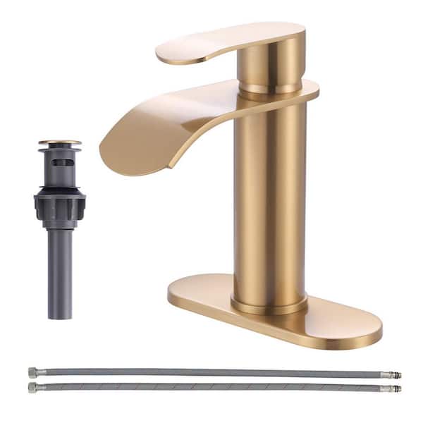 Simple Waterfall Method AFINION Single Handle Single Hole Bathroom Faucet with Deckplate and ...