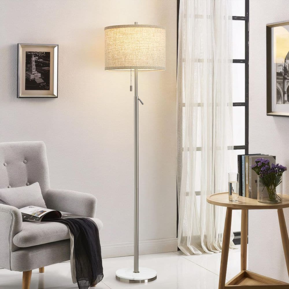 "64"" Modern Silver Standard Floor Lamp, with Marble Base Tall Lamp with Pull Chain Switch, for Living Room, Bedroom." price history on PriceWatchPro