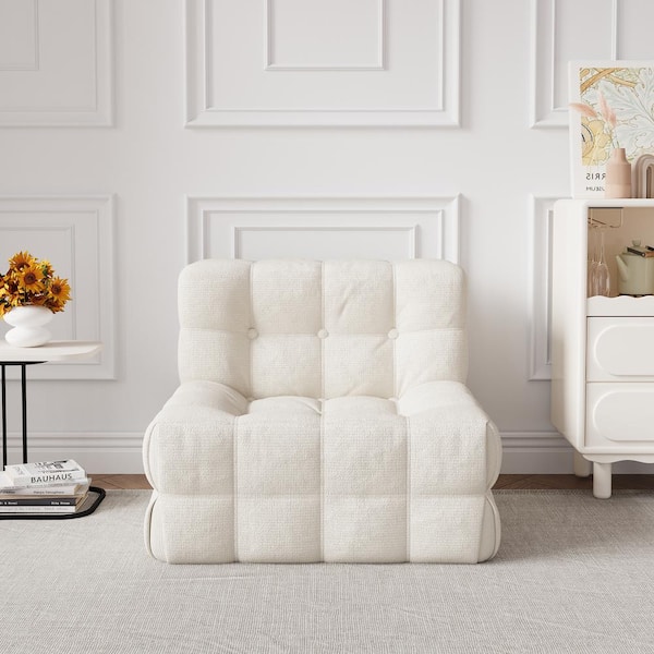 JASIWAY Modern 33.86 in. W Armless Corduroy Fabric Convertible Sleeper Rectangle Sofa in. Beige-1-Seat