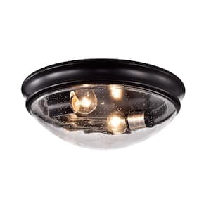 13 in. 2-Light Oil Rubbed Bronze Modern Flush Mount with Seeded Glass Shade