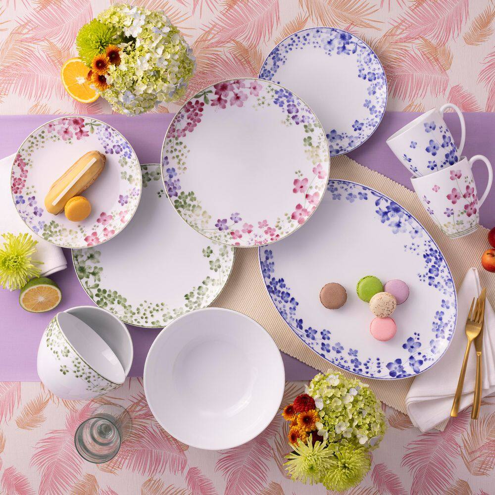 Blue and White Porcelain Floral 12-Piece Dinnerware Set