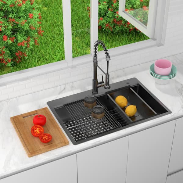 Glacier Bay 33 in. Dual Mount Single Bowl 18 Gauge Gunmetal
