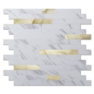 White Slate with Gold Studded 11.8 in. x 13.4 in. PVC Peel Stick Tile for Kitchen Bathroom Fireplace (10 sq.ft./ Box)
