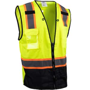 X-Large ANSI Type R Class 2 Hi-Vis Yellow Two-Tone 11-Pocket Tech-Ready Mesh Surveyors Vest with ''D'' Ring Access