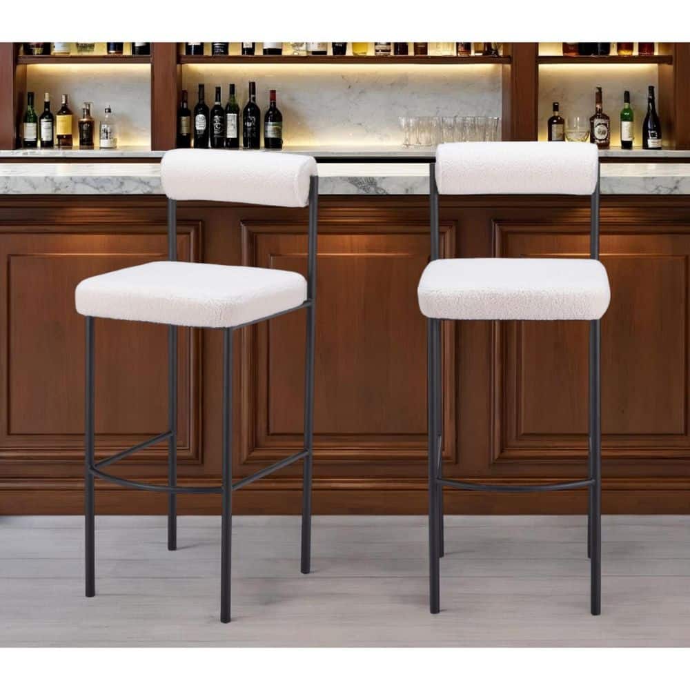 HomeRoots 40.20 in. H Ivory Bar Height Metal Bar Stool with Shearling ...