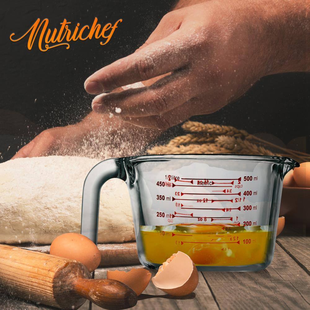 NutriChef 500 ml Clear Borosilicate Glass Measuring Cup with Decal Scale