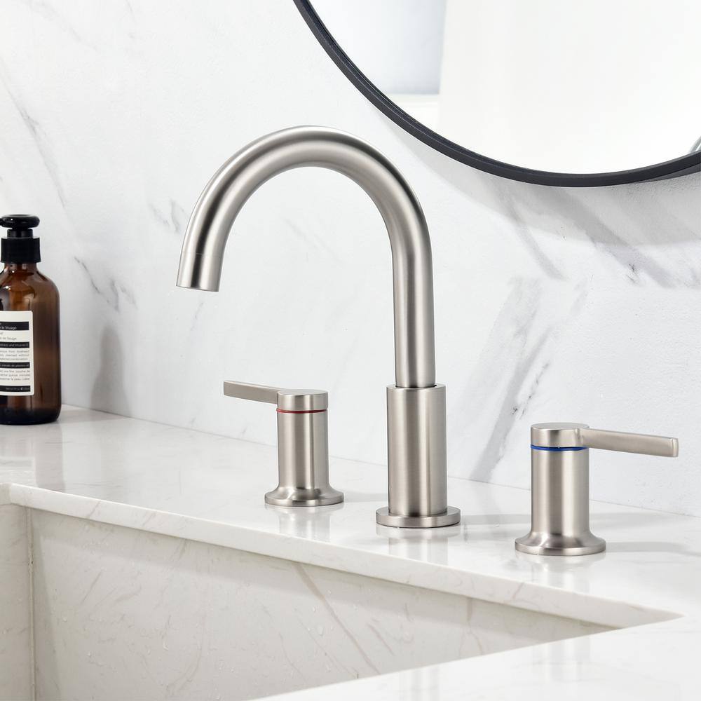 Brushed Nickel 8-Inch Widespread Double Handle Bathroom Faucet