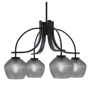 Olympia 16 in. 4-Light Matte Black Downlight Chandelier Smoke Textured Glass Shade