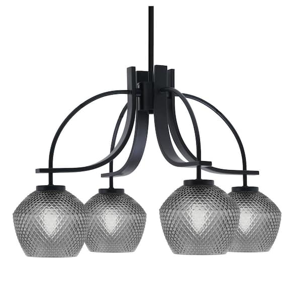 Unbranded Olympia 16 in. 4-Light Matte Black Downlight Chandelier Smoke Textured Glass Shade