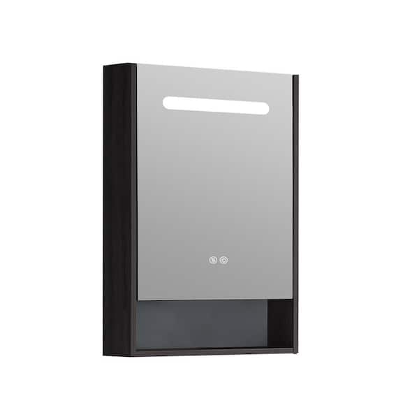 WELLFOR 21 in. W x 30 in. H Rectangular Black Anti-Fog Wood Surface Mount Medicine Cabinet with Mirror LED Light, Left Open