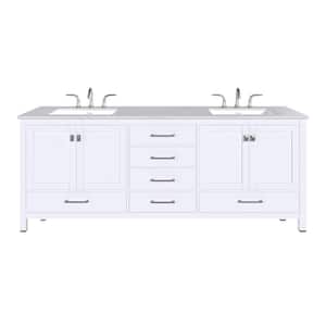 Aberdeen 84 in. W. x 22 in. D x 34 in. H Double Bath Vanity in White with White Carrara Quartz Top and White Sinks