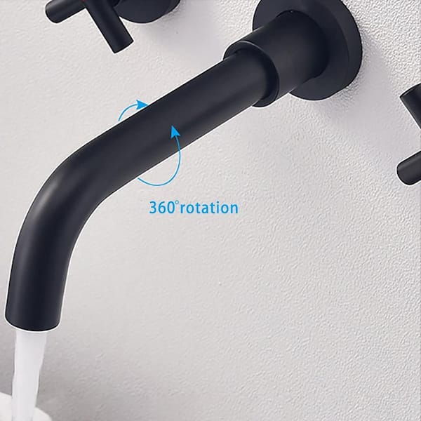 Double Cross Handles Wall Mounted Bathroom Faucet in Matte Black