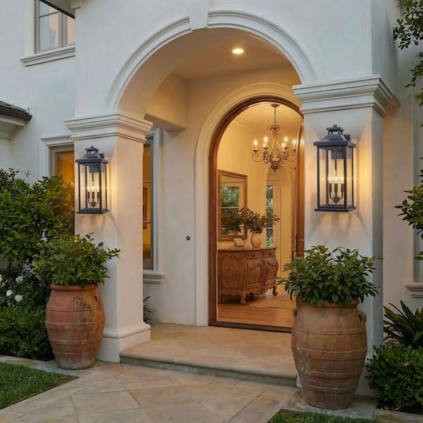 C Cattleya Black Outdoor Wall Lantern Sconce-19.5 in. with Clear