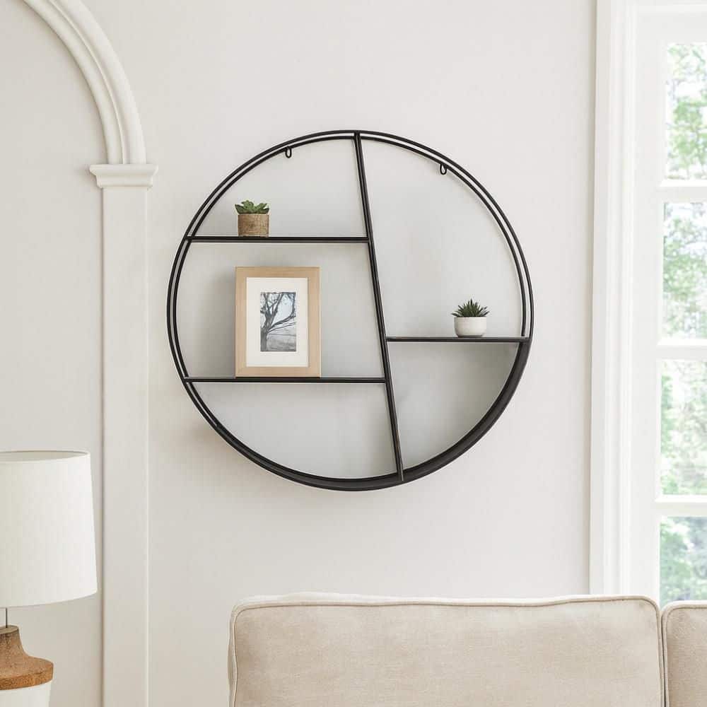 Circle Frame Shelfスペースエイジ モダン Liv & Skye 32 in. x 7 in. Black Metal Decorative Accent Wall Shelf