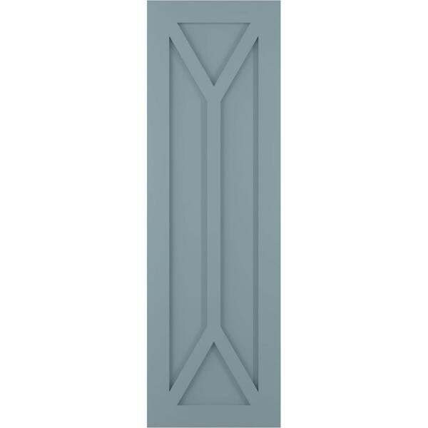 Ekena Millwork 12 in. x 46 in. Flat Panel True Fit PVC San Carlos Mission Style Fixed Mount Shutters Pair in Peaceful Blue
