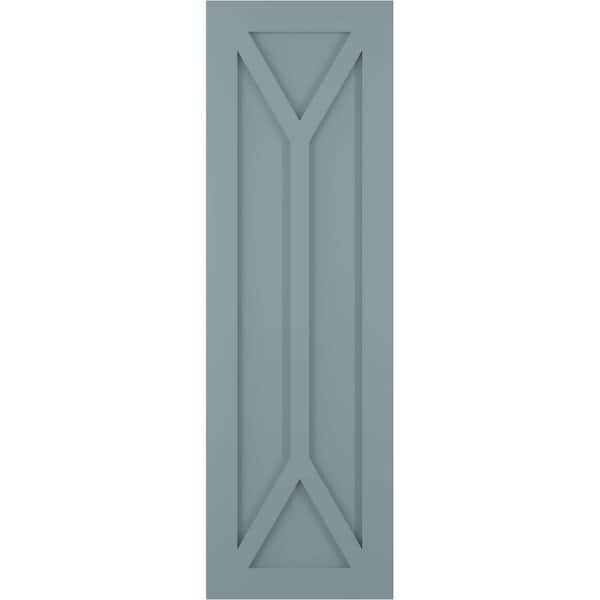 Ekena Millwork 18 in. x 31 in. Flat Panel True Fit PVC San Carlos Mission Style Fixed Mount Shutters Pair in Peaceful Blue