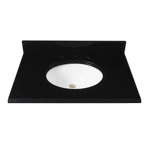 31 in. W x 22 in. D Granite Vanity Top in Midnight Black with White Oval Single Sink