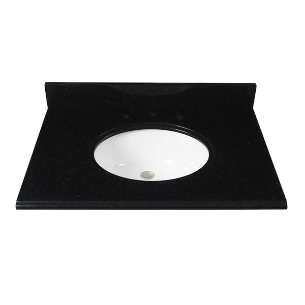 Home Decorators Collection 31 in. W x 22 in D Granite White Round Single Sink Vanity Top in Black