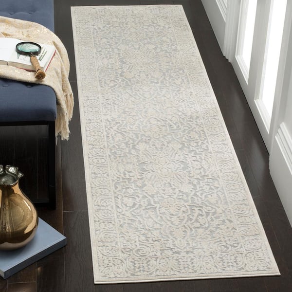 Reflection Light Gray/Cream 2 ft. x 22 ft. Distressed Floral Runner Rug