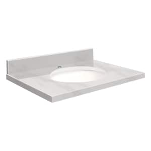 25 in. W x 22 in. D Marble Vanity Top in White Carrara with White Basin