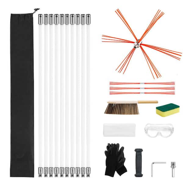 Chimney Sweep Kit, 14-Piece 90° Cleaning Tool, 33 ft. Maximum Length, Cleaning Kit with Bristle Replacements & Goggles
