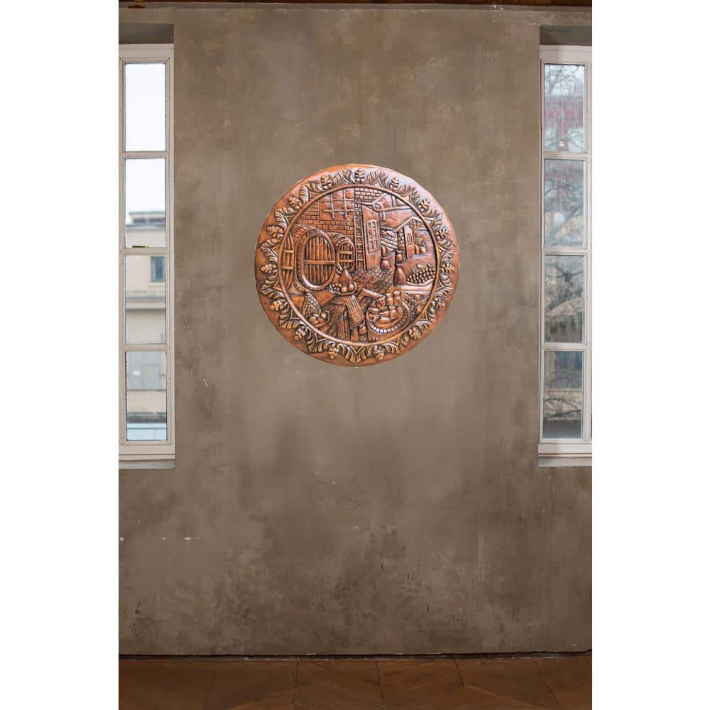 Rustic Round Oak Wood Winery Scene Wall Plaque