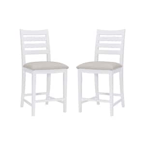 Lindau 22.5 in. White Ladder Back Wood Counter Sool with Gray Polyester Seat (Set of 2)