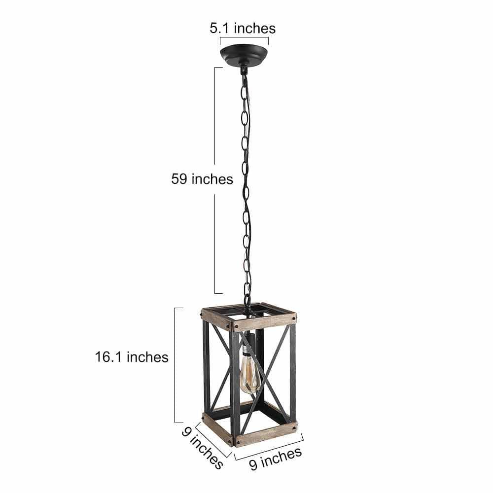 Rustic Black and Wood Cage Pendant Light