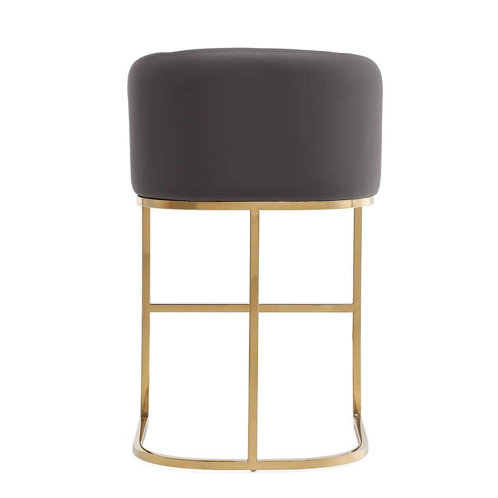 Set of 2 Gray Faux Leather and Gold Metal Counter Stools