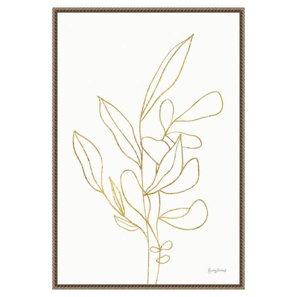 Amanti Art "Rooted Florals V Gold" by Becky Thorns 1-Piece Floater Frame Giclee Abstract Canvas Art Print 33 in. x 23 in.