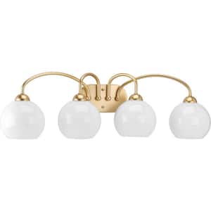 Carisa Collection 32-3/4 in. 3-Light Vintage Gold Opal Glass Mid-Century Modern Bathroom Vanity Light