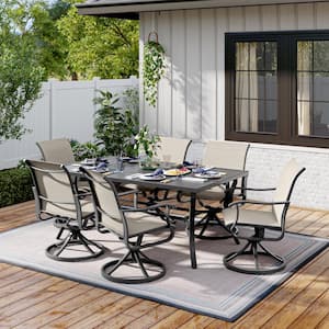 Arcadia Gray 7-Piece Heavy Duty Steel Outdoor Dining Set with Cream Textilene Sling Fabric