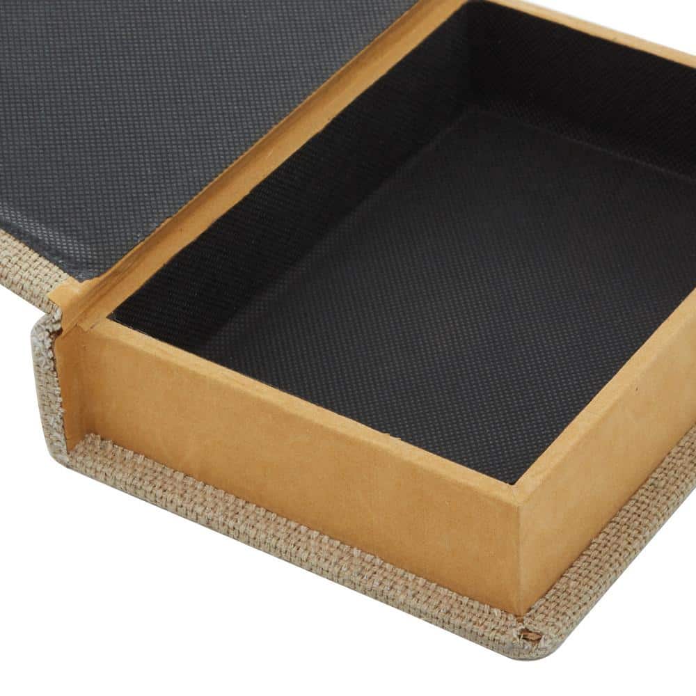 Set of 3 Beige and Brown Burlap Faux Leather Book Boxes