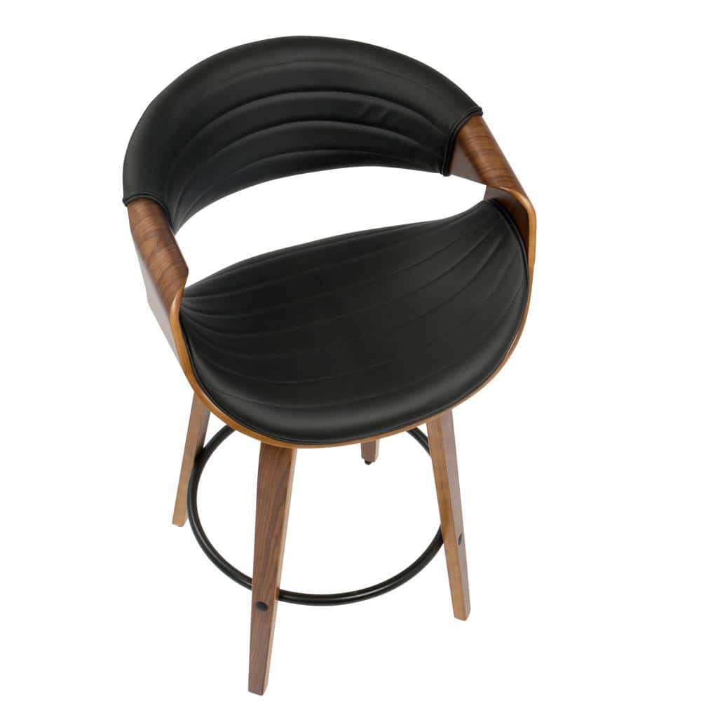 Walnut and Black Swivel Faux Leather Counter Stool Set