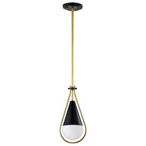 Admiral 60-Watt 1-Light Matte Black Shaded Pendant Light with White Opal Glass Shade and No Bulbs Included